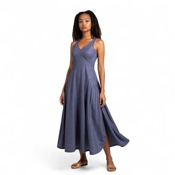 NWT Halara Indigo Blue U Neck Athleisure Sleeveless Slit Maxi Dress Womens Large - Picture 1 of 10